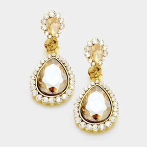 Crystal Topaz Pave Trim Evening Earrings